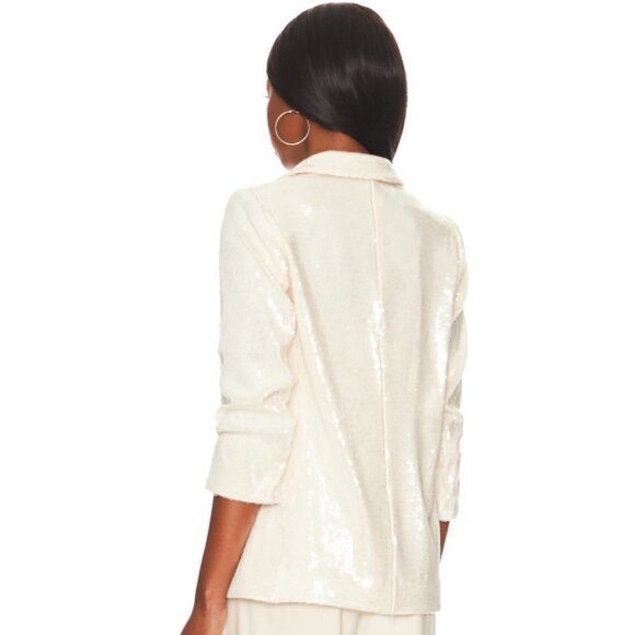 Cinq a Sept 'Kimmi' Ruched 3/4-Sleeve Sequin Blazer, Alabaster - Picture 4 of 4